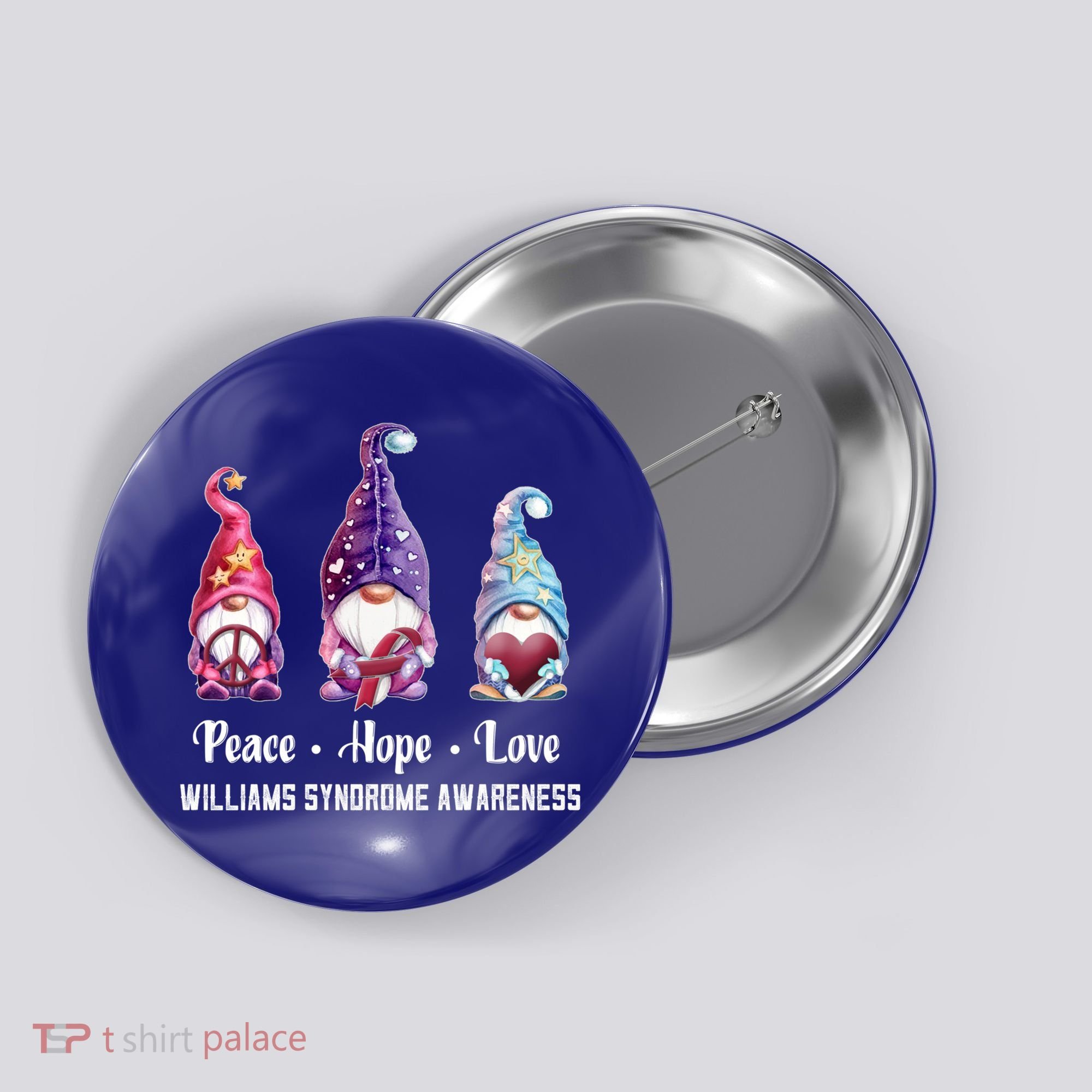 Peace Hope Love Gnomes Williams Syndrome Awareness Cute Gift Button