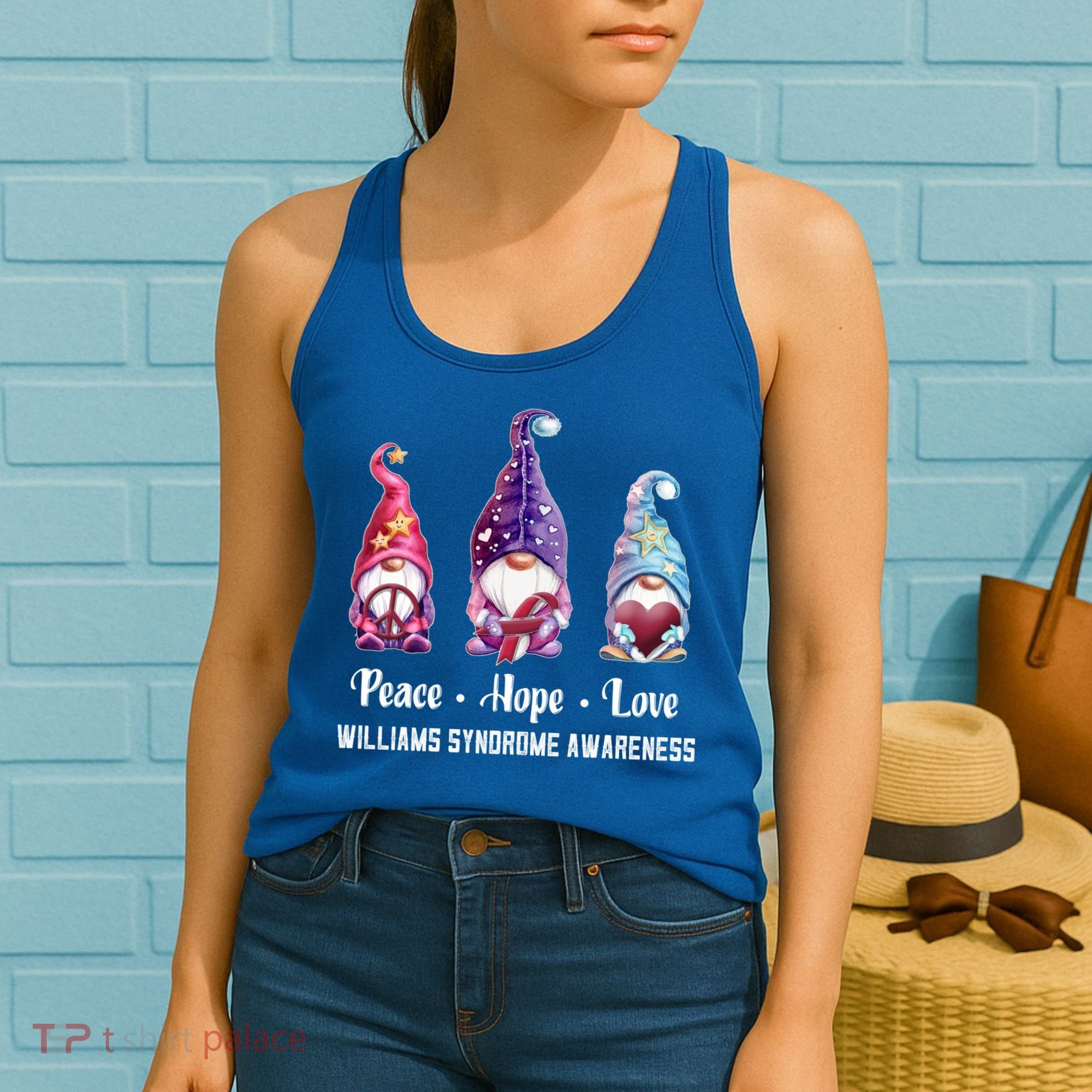 Peace Hope Love Gnomes Williams Syndrome Awareness Cute Gift Women's Tank Top