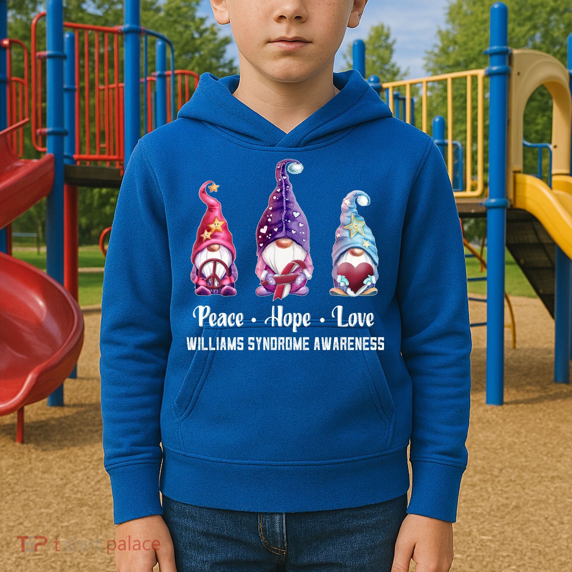 Peace Hope Love Gnomes Williams Syndrome Awareness Cute Gift Kids Hoodie