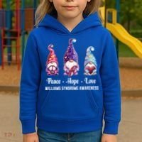 Peace Hope Love Gnomes Williams Syndrome Awareness Cute Gift Kids Hoodie thumb 3