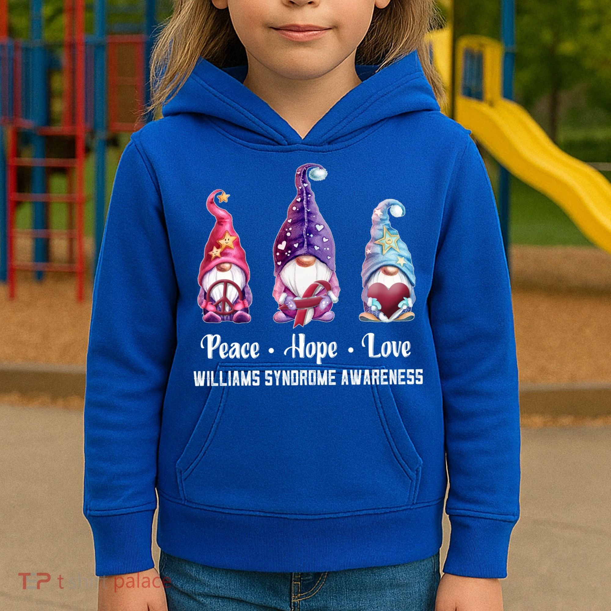 Peace Hope Love Gnomes Williams Syndrome Awareness Cute Gift Kids Hoodie
