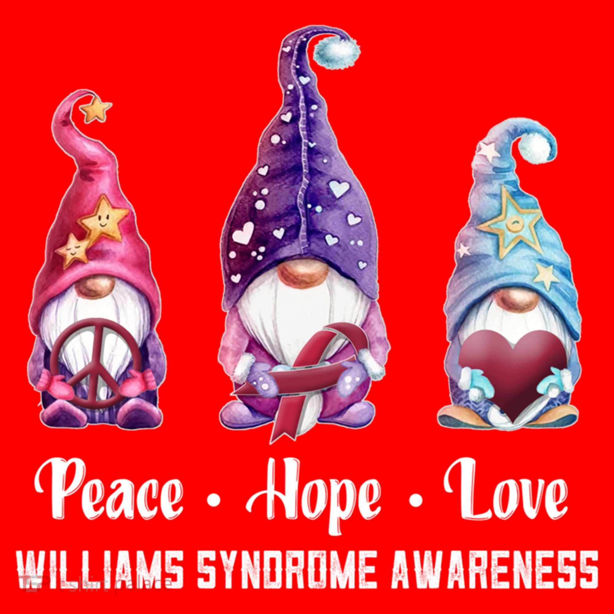 Peace Hope Love Gnomes Williams Syndrome Awareness Cute Gift Santa Hat