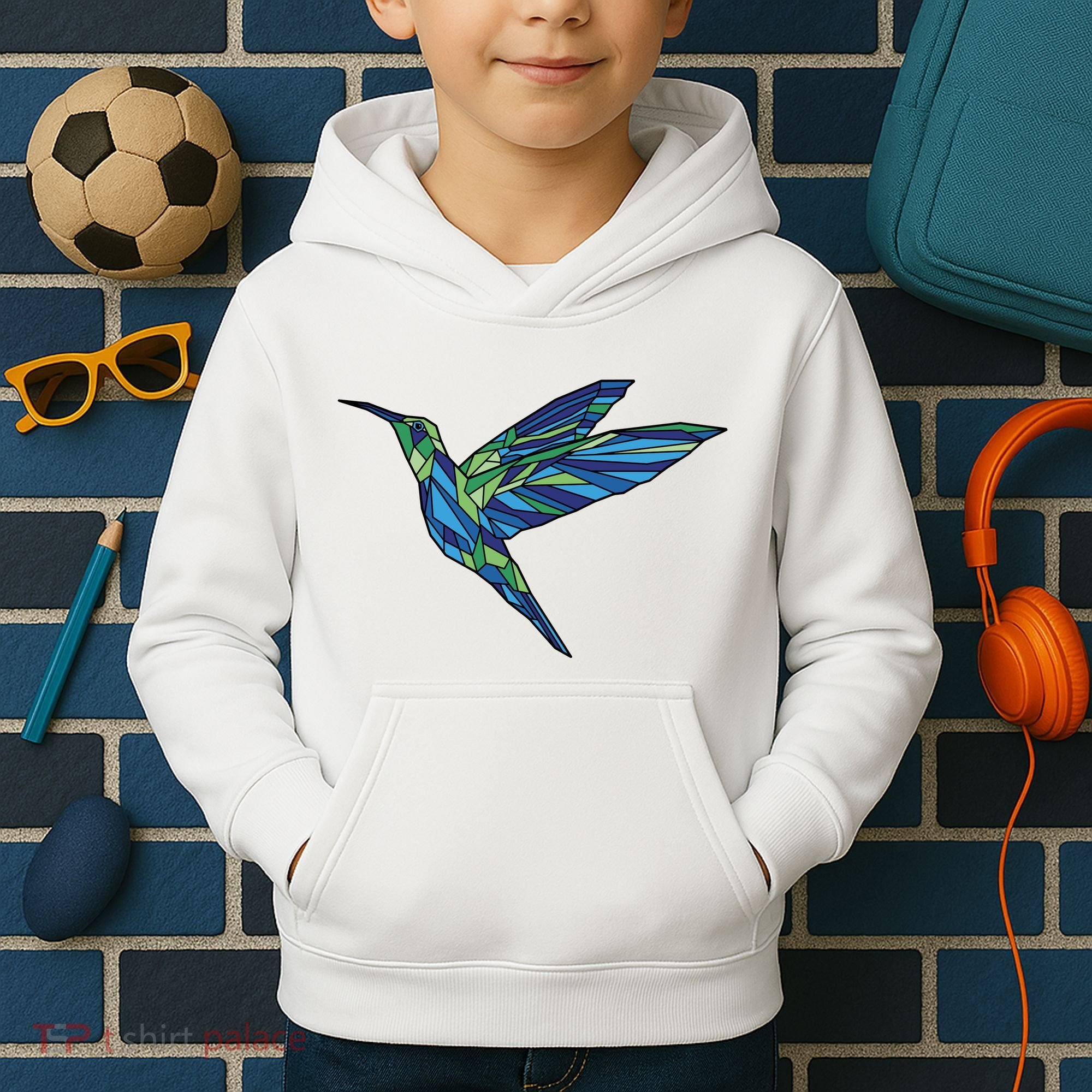 Polygonal Hummingbird Nature Kids Hoodie