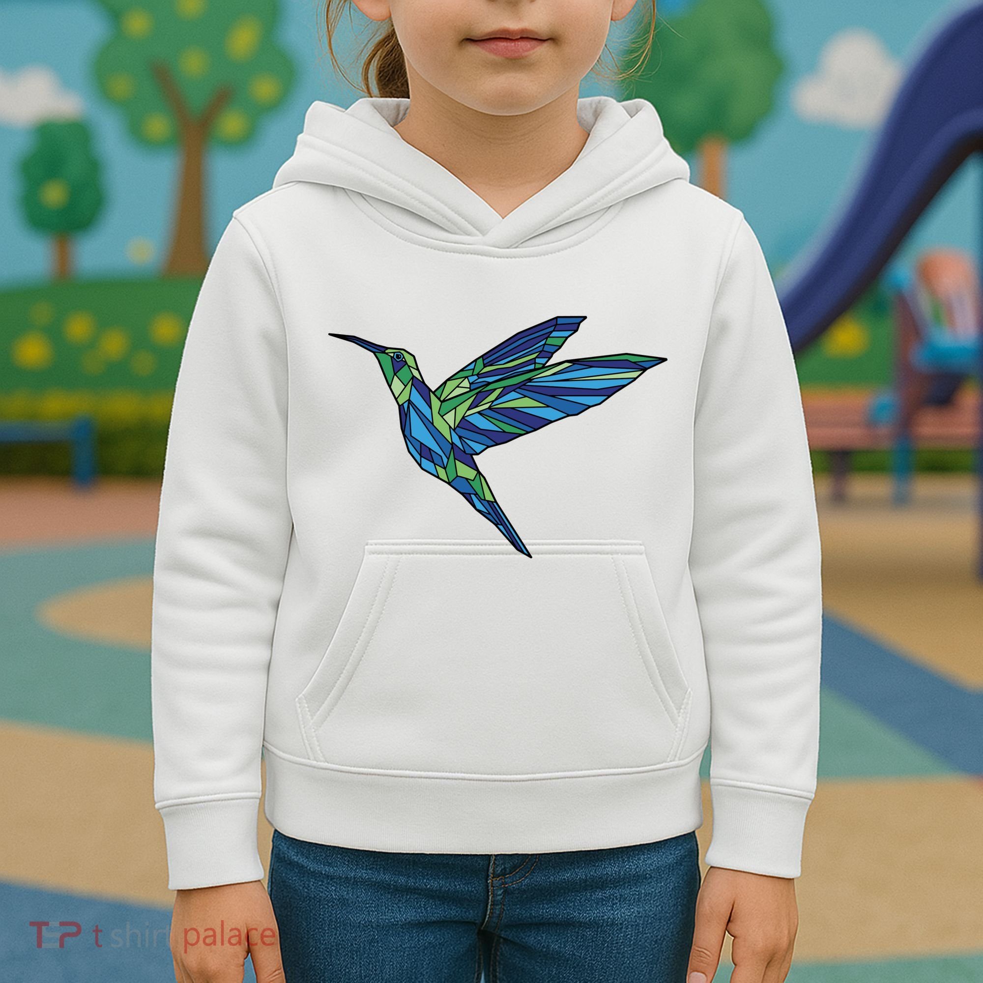 Polygonal Hummingbird Nature Kids Hoodie