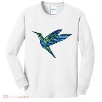 Polygonal Hummingbird Nature Kids Long Sleeve Shirt thumb 0