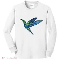 Polygonal Hummingbird Nature Kids Long Sleeve Shirt thumb 0