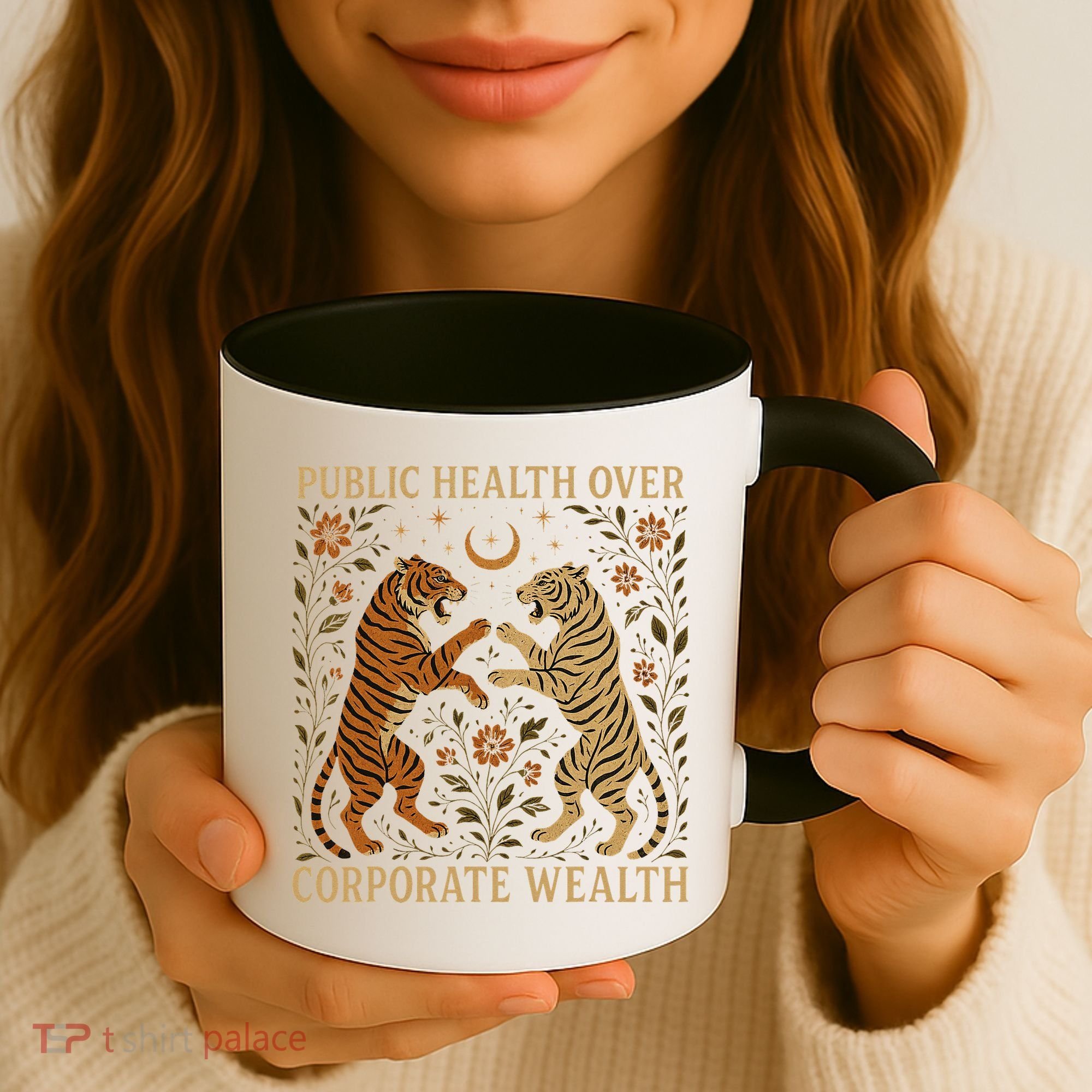 Public Health Over Corporate Wealth Tiger Boho Coffee Mug