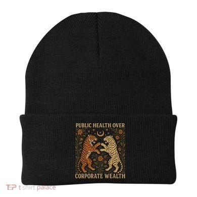 Public Health Over Corporate Wealth Tiger Boho Beanie