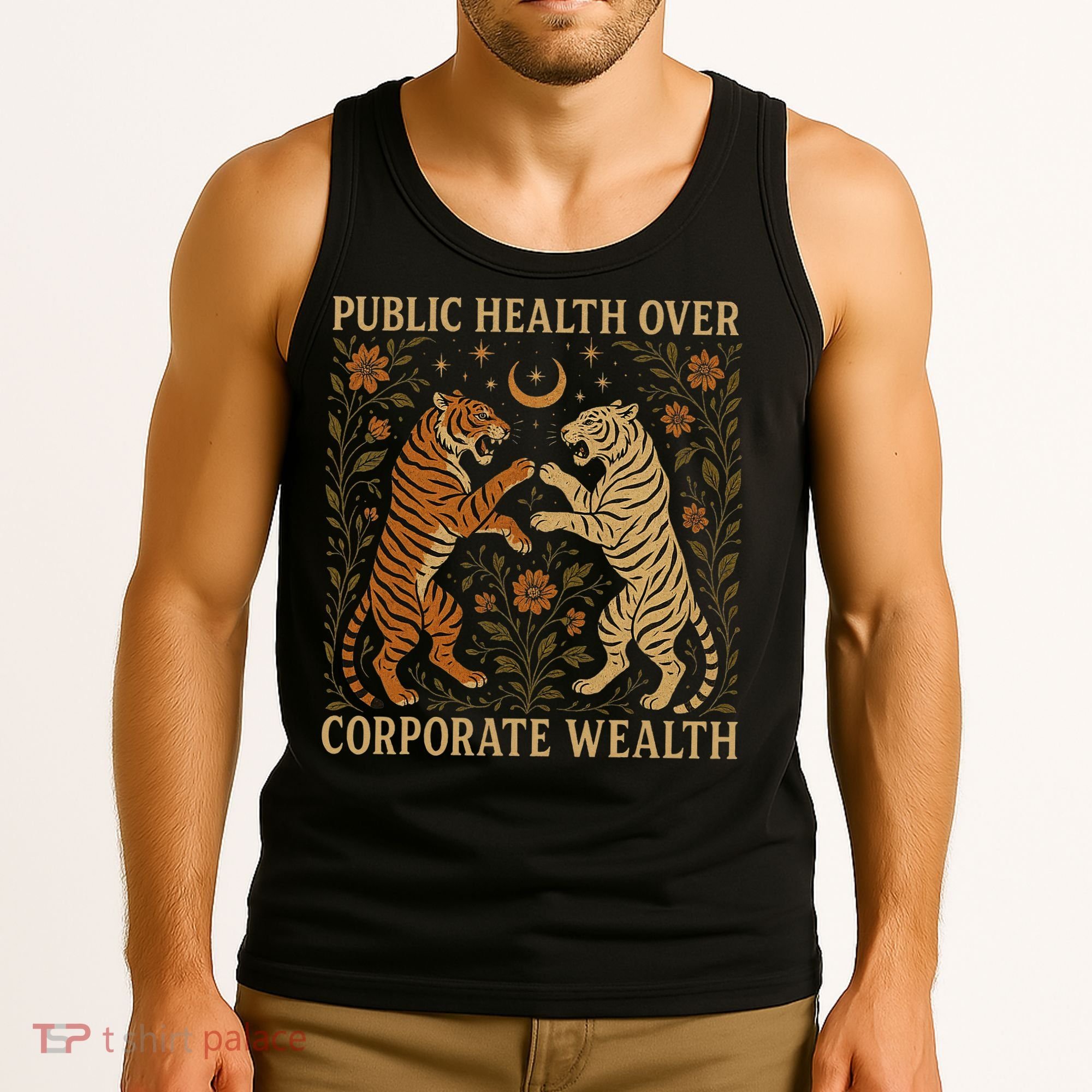 Public Health Over Corporate Wealth Tiger Boho Tank Top