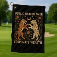 Public Health Over Corporate Wealth Tiger Boho Golf Towel thumb 1