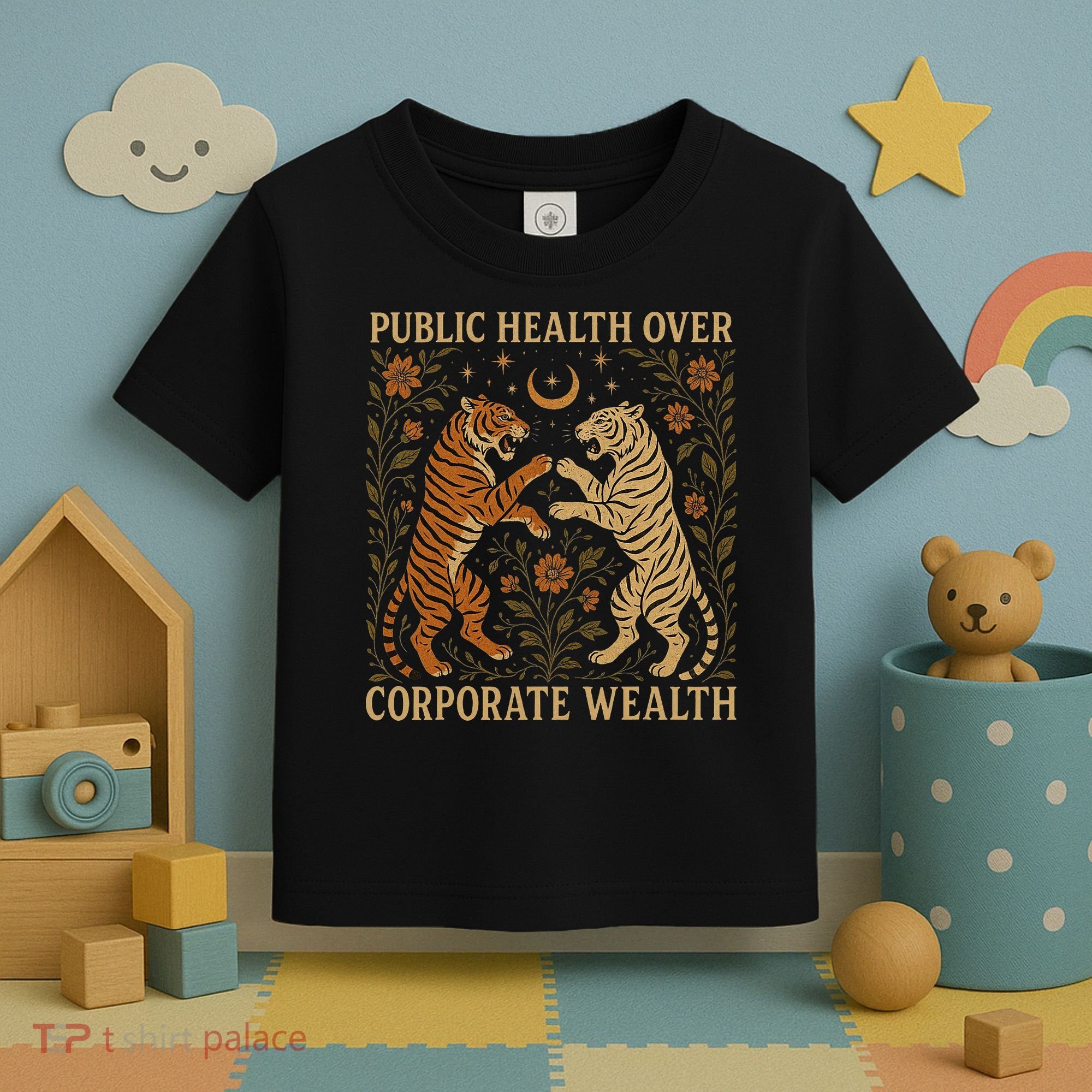 Public Health Over Corporate Wealth Tiger Boho Toddler T-Shirt