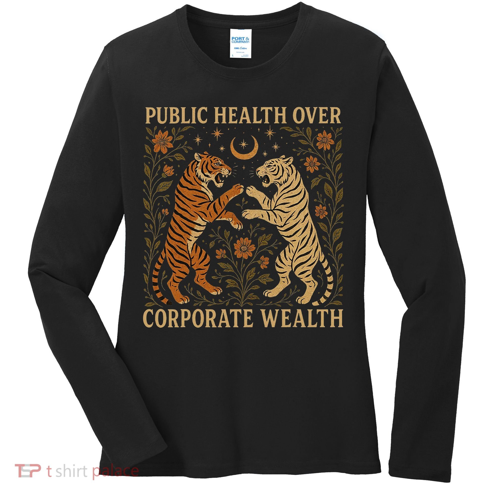 Public Health Over Corporate Wealth Tiger Boho Women's Long Sleeve Shirt