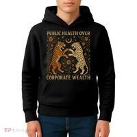 Public Health Over Corporate Wealth Tiger Boho Kids Hoodie thumb 4