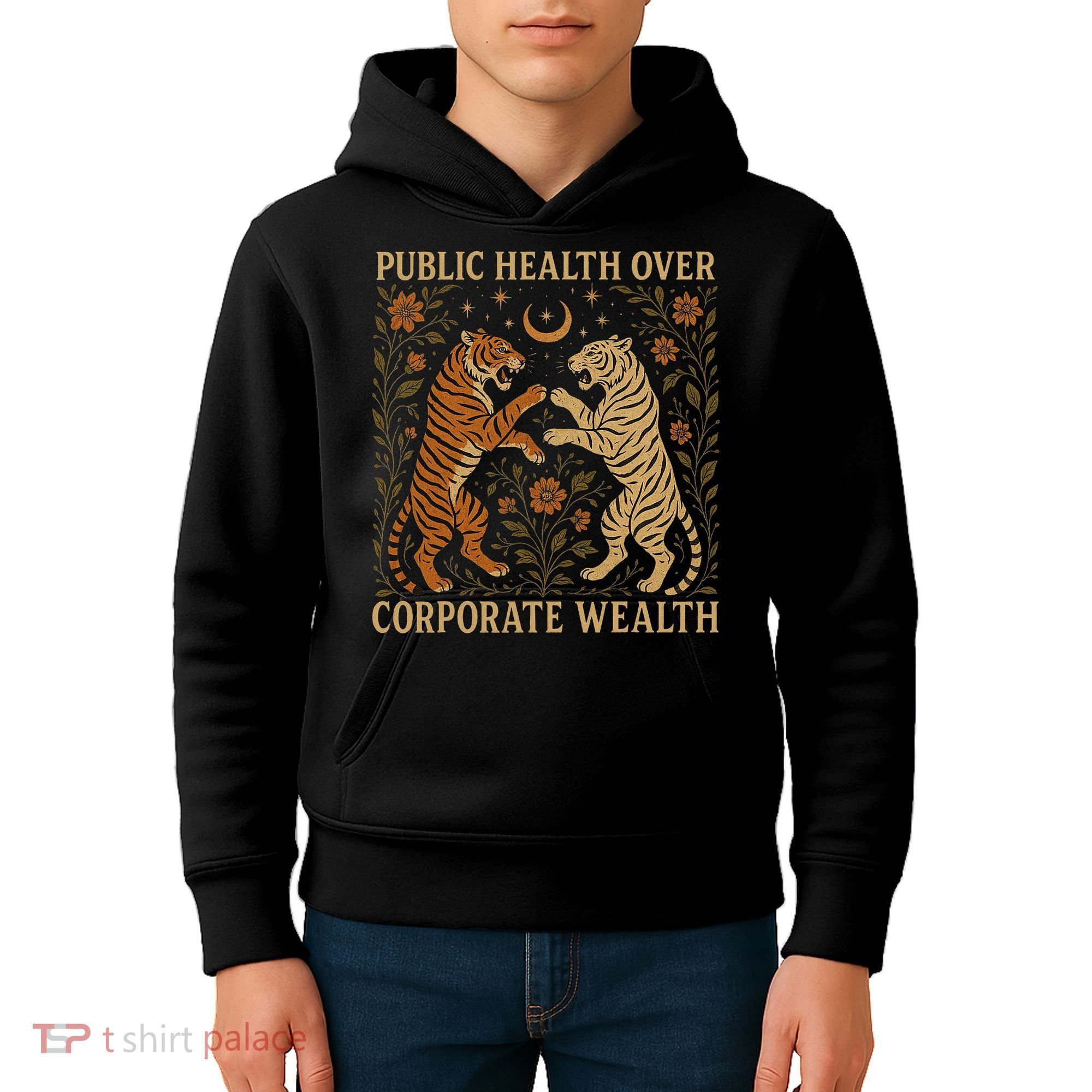 Public Health Over Corporate Wealth Tiger Boho Kids Hoodie
