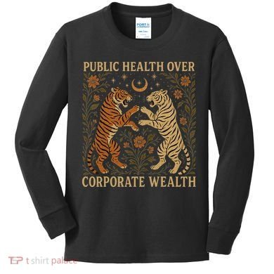 Public Health Over Corporate Wealth Tiger Boho Kids Long Sleeve Shirt