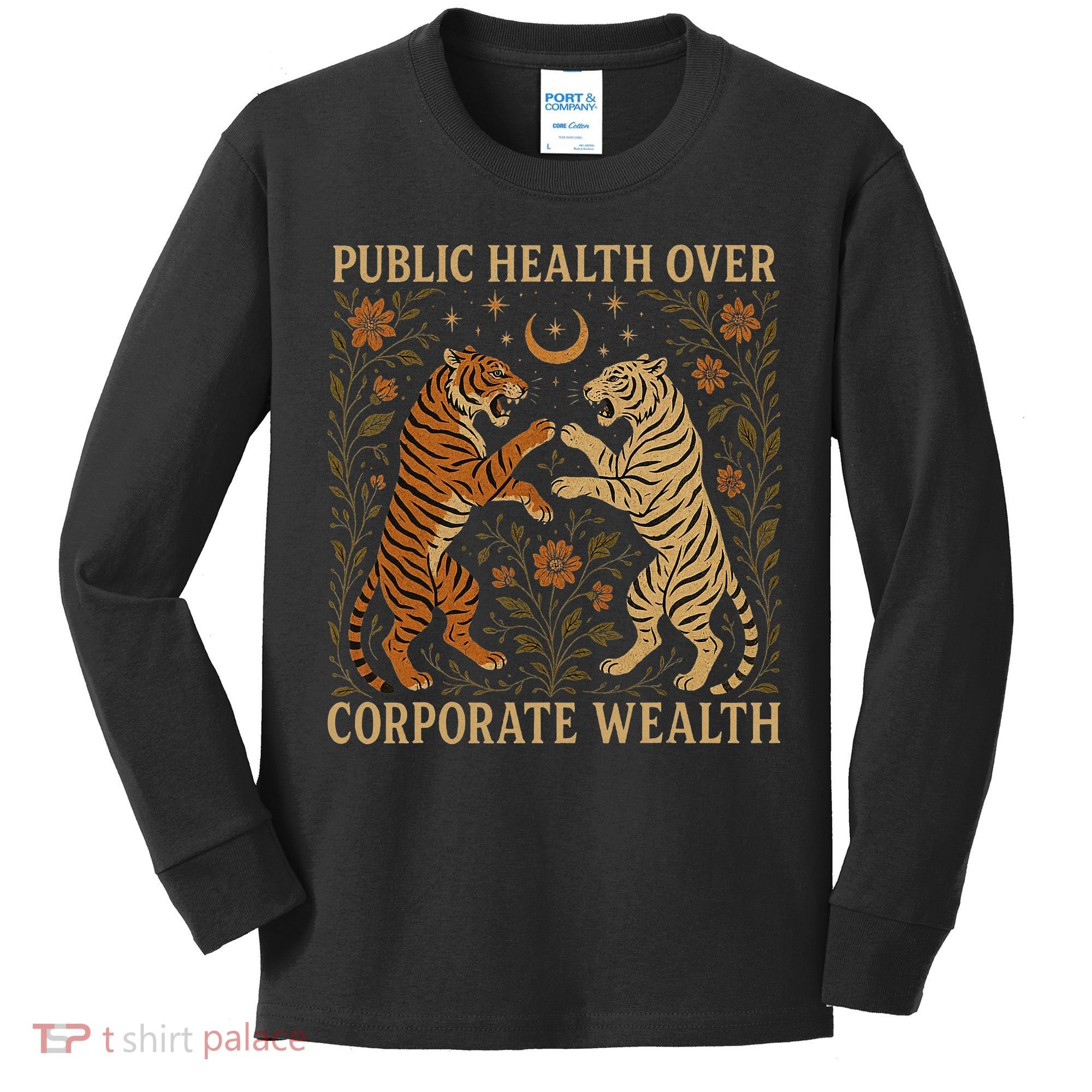 Public Health Over Corporate Wealth Tiger Boho Kids Long Sleeve Shirt
