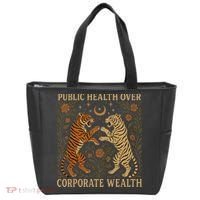 Public Health Over Corporate Wealth Tiger Boho Tote Bag thumb 0