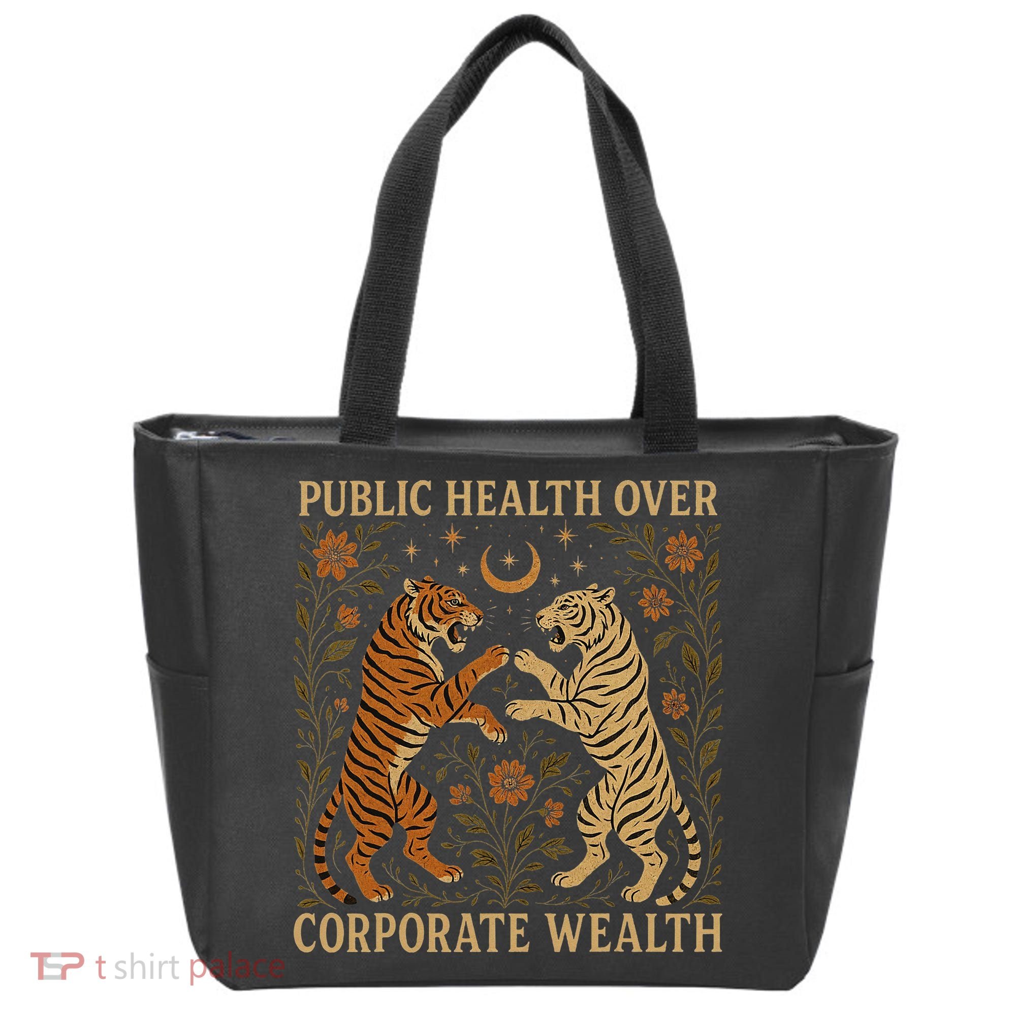 Public Health Over Corporate Wealth Tiger Boho Tote Bag