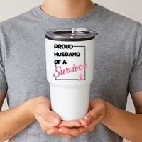 Proud Husband Of A Survivor Breast Cancer Awareness Tumbler thumb 2