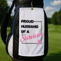 Proud Husband Of A Survivor Breast Cancer Awareness Golf Towel thumb 2