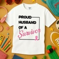 Proud Husband Of A Survivor Breast Cancer Awareness Kids T-Shirt thumb 3
