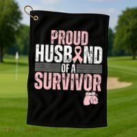 Proud Husband Of Survivor Breast Cancer Survivor Awareness Golf Towel thumb 1