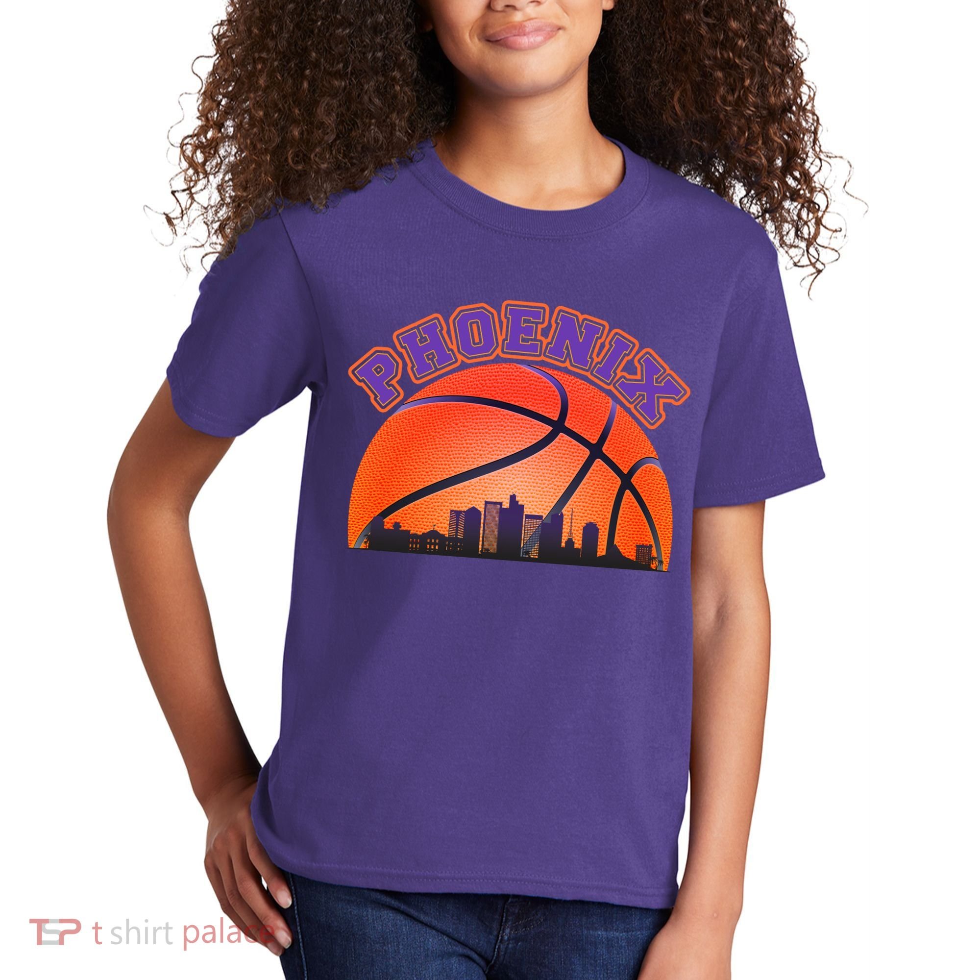 Phoenix Arizona Basketball City Skyline Kids T-Shirt