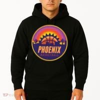 Phoenix Basketball Retro Logo Pixel Sunset Hoodie thumb 2