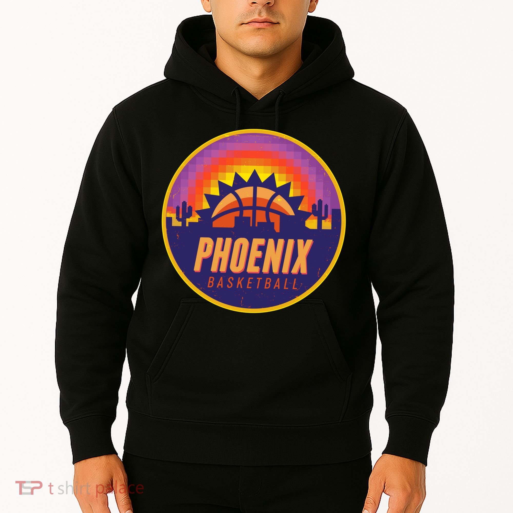 Phoenix Basketball Retro Logo Pixel Sunset Hoodie