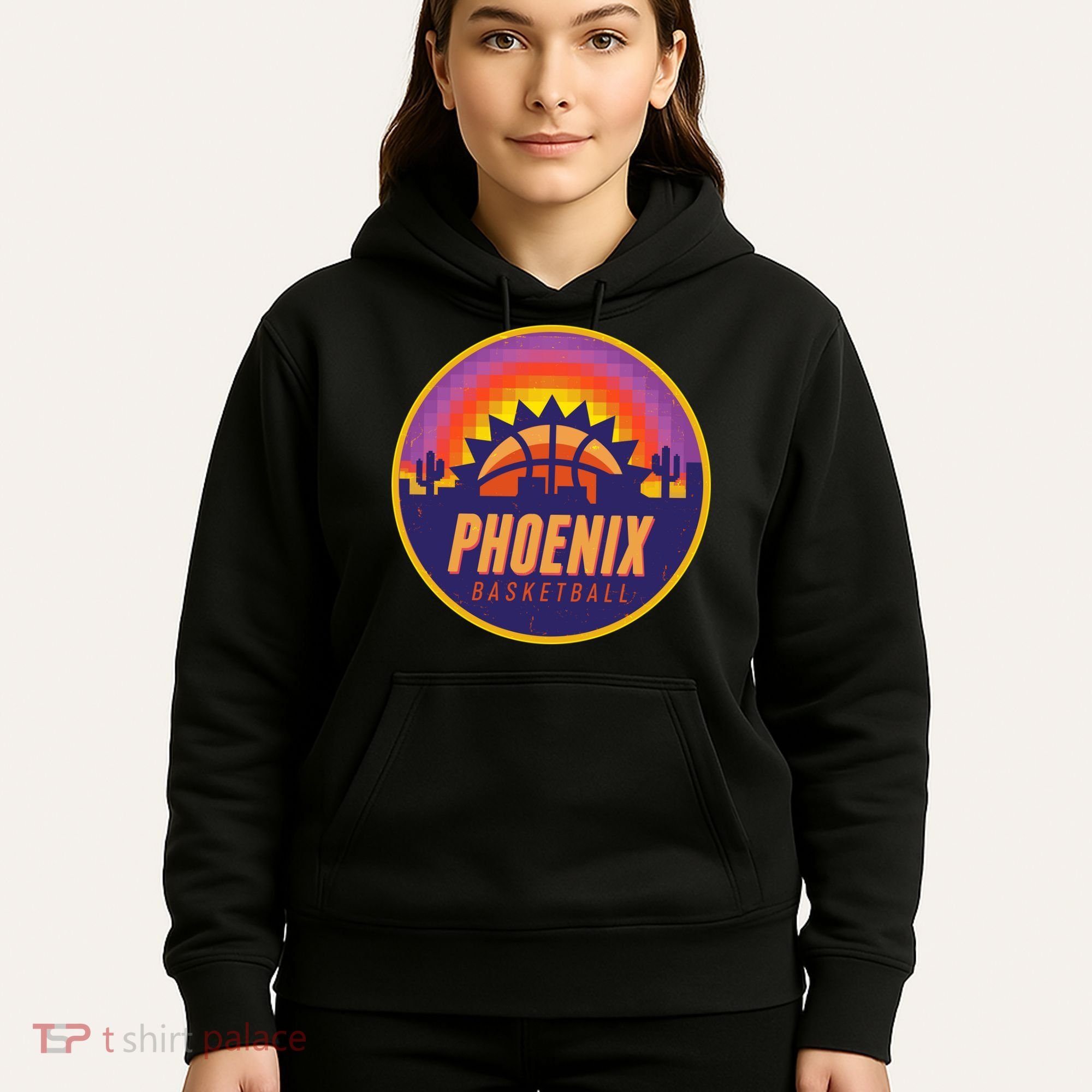 Phoenix Basketball Retro Logo Pixel Sunset Hoodie