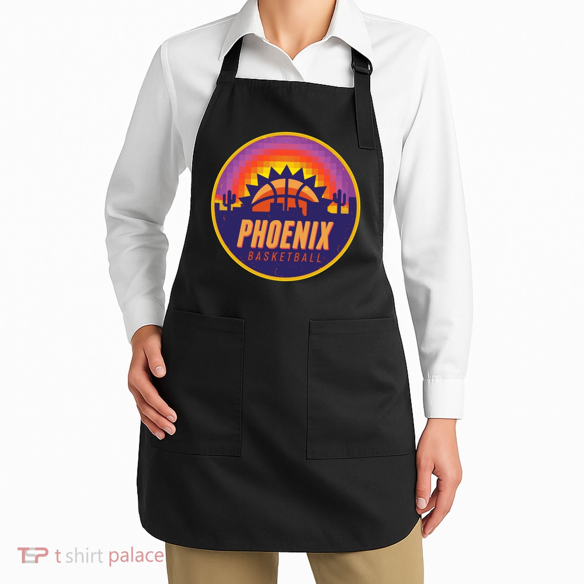 Phoenix Basketball Retro Logo Pixel Sunset Apron