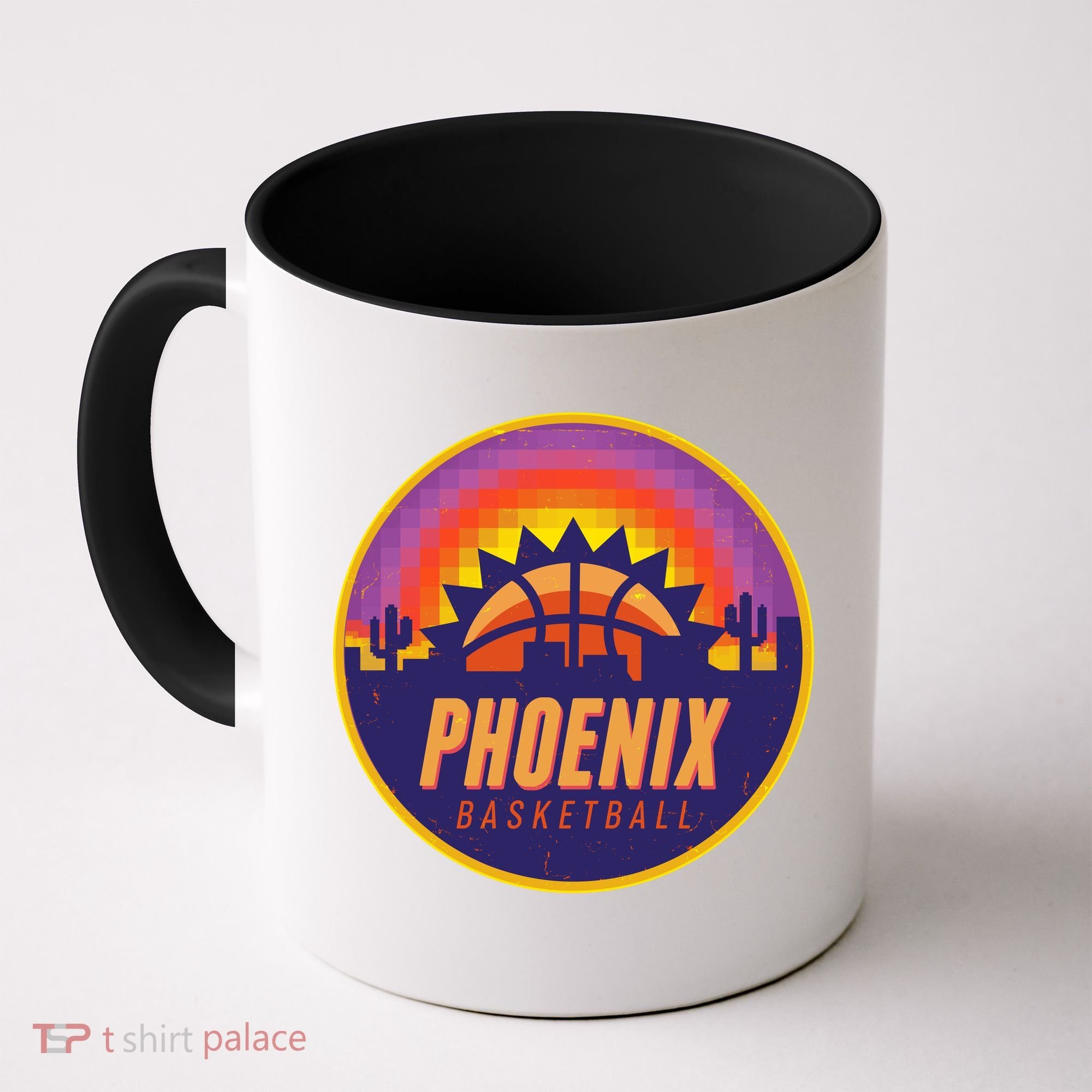 Phoenix Basketball Retro Logo Pixel Sunset Coffee Mug