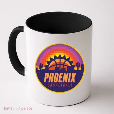 Phoenix Basketball Retro Logo Pixel Sunset Coffee Mug