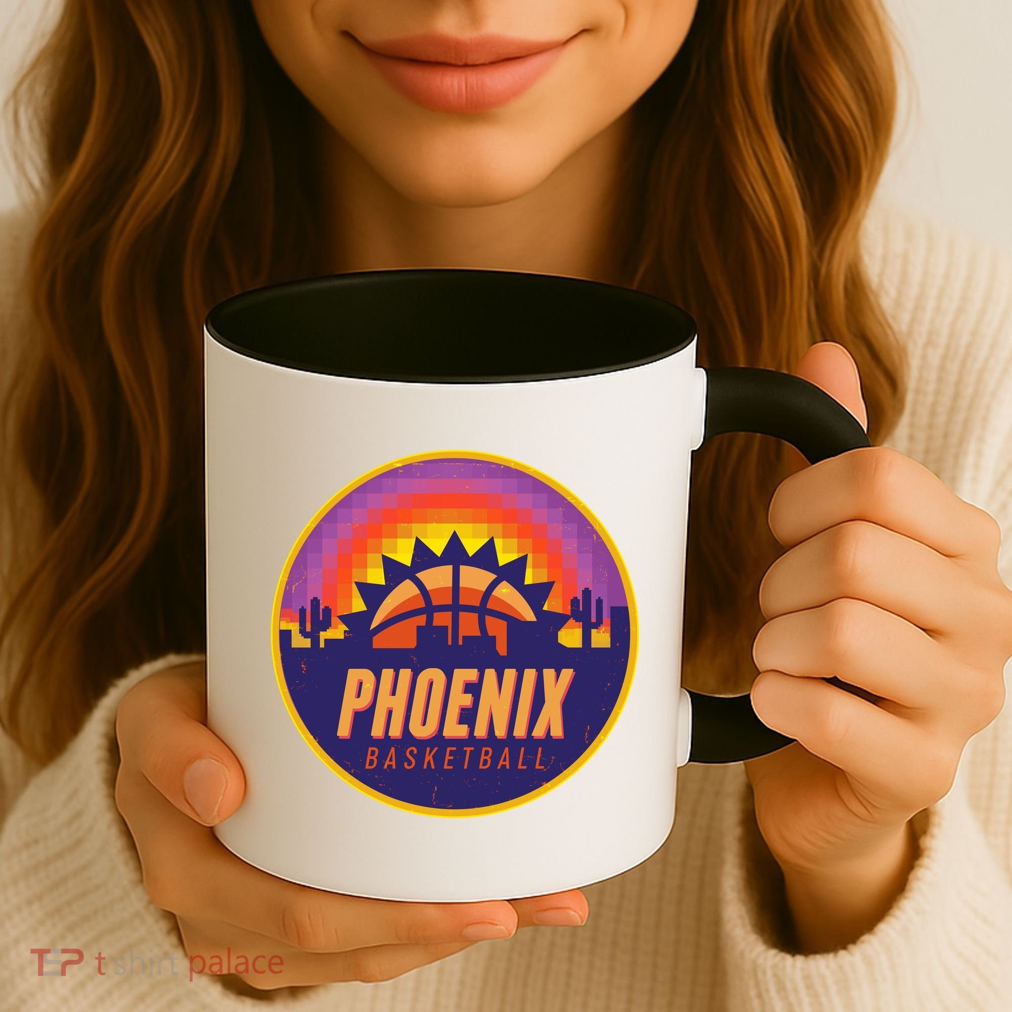 Phoenix Basketball Retro Logo Pixel Sunset Coffee Mug