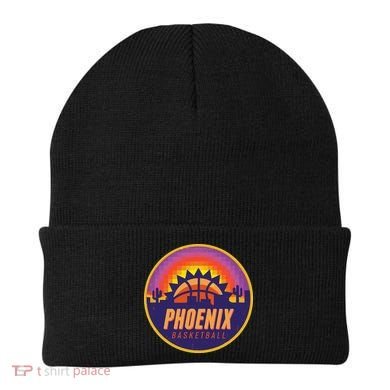 Phoenix Basketball Retro Logo Pixel Sunset Beanie