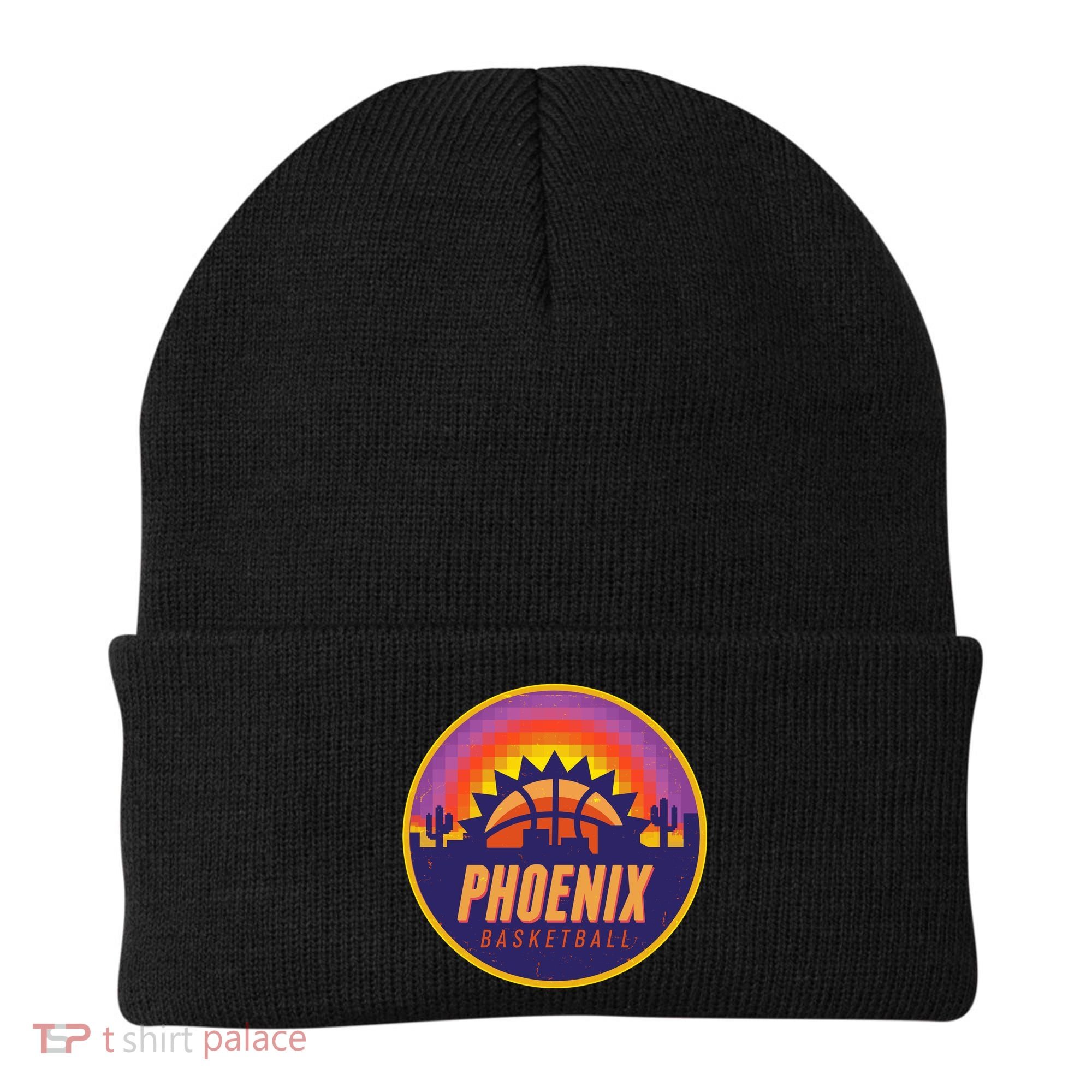 Phoenix Basketball Retro Logo Pixel Sunset Beanie
