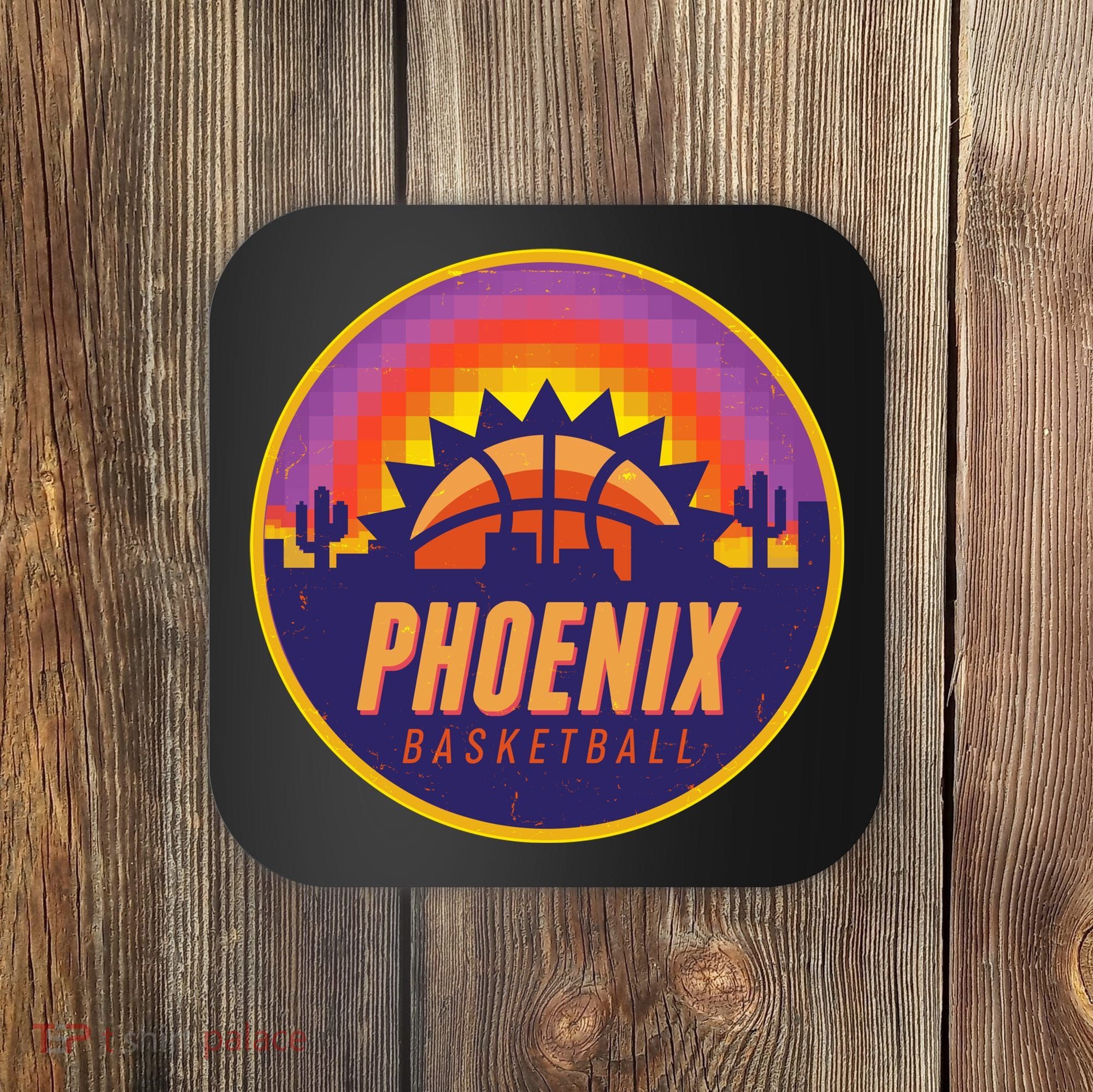 Phoenix Basketball Retro Logo Pixel Sunset Coaster