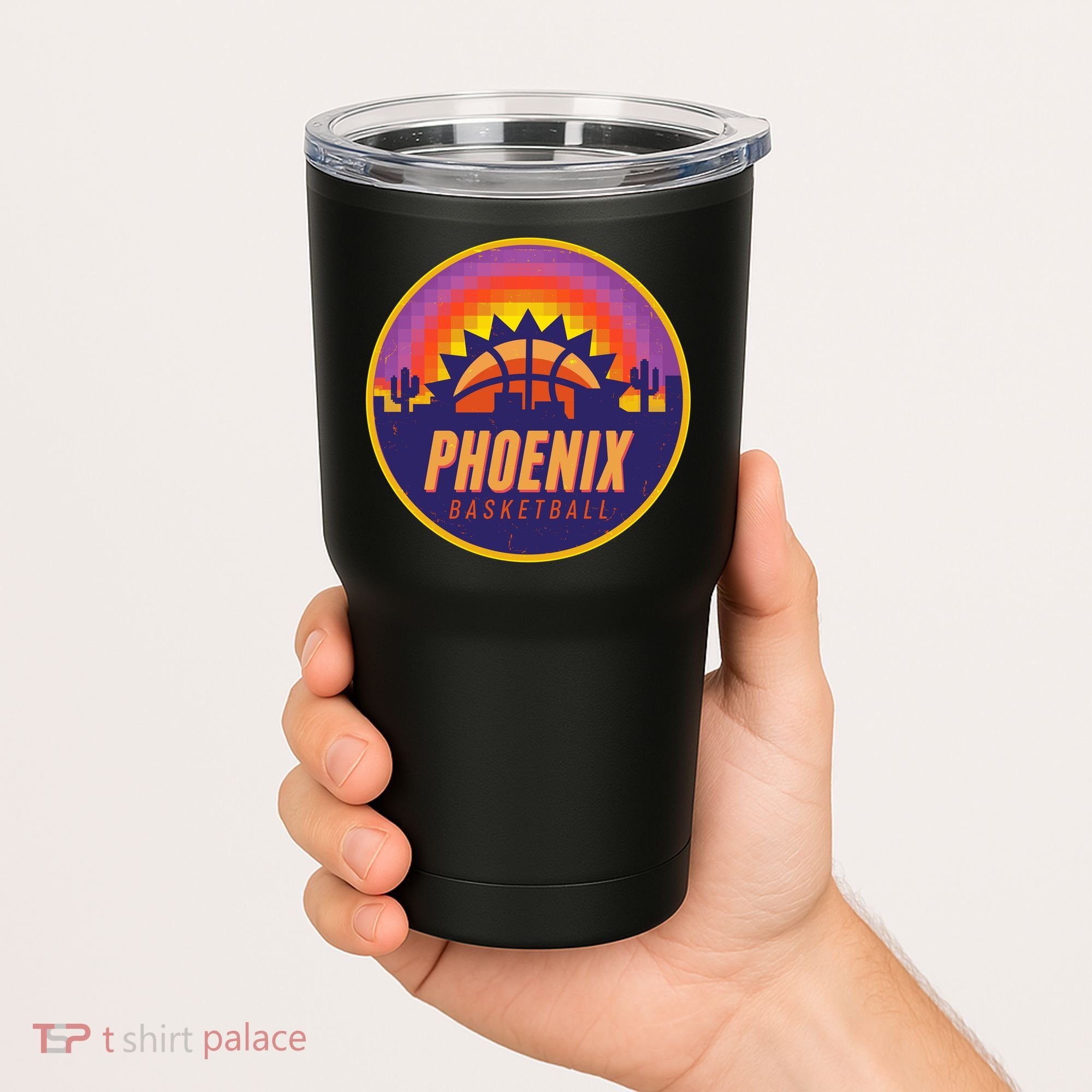 Phoenix Basketball Retro Logo Pixel Sunset Tumbler