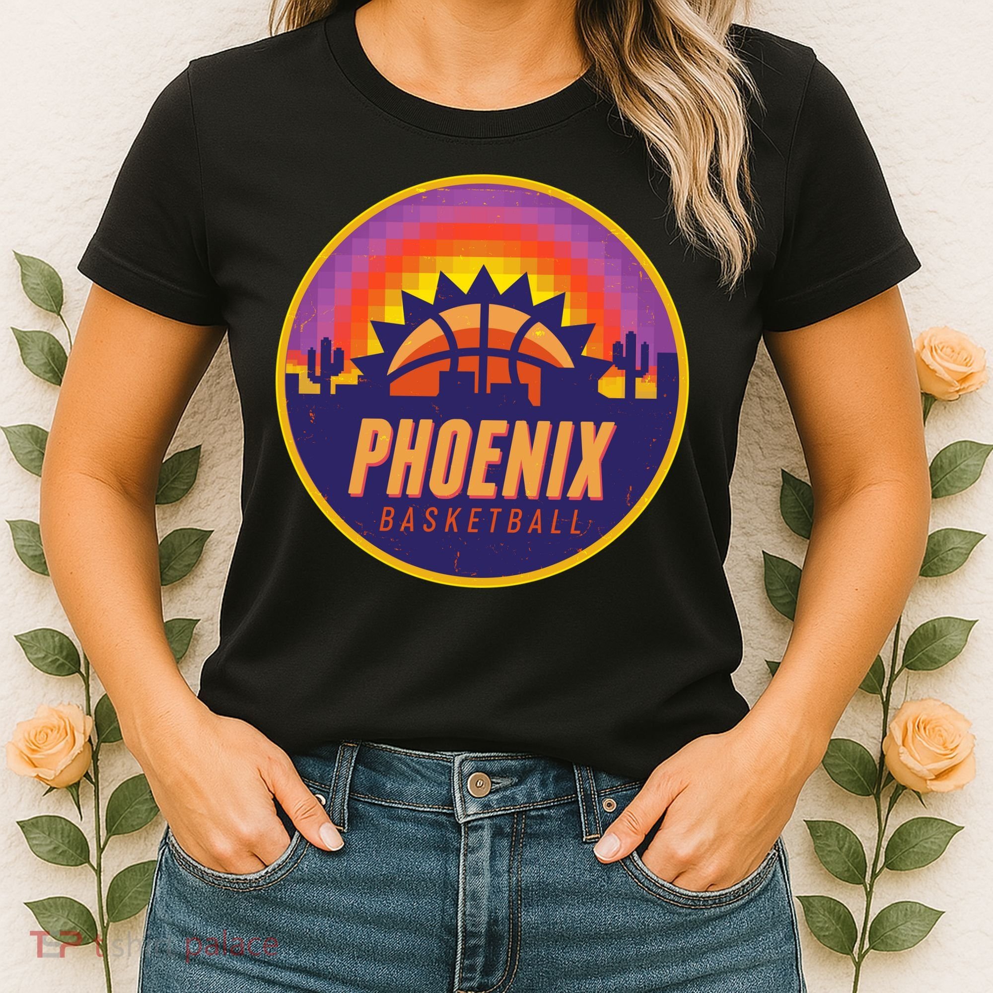 Phoenix Basketball Retro Logo Pixel Sunset Women's T-Shirt
