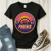 Phoenix Basketball Retro Logo Pixel Sunset Women's T-Shirt thumb 3