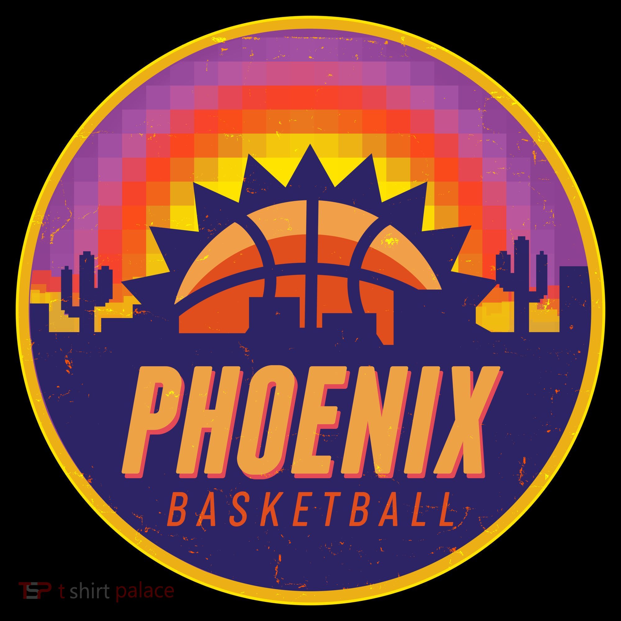 Phoenix Basketball Retro Logo Pixel Sunset Kids Sweatshirt