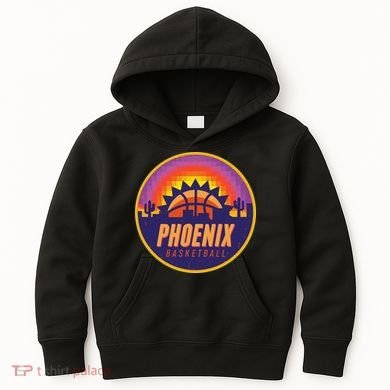 Phoenix Basketball Retro Logo Pixel Sunset Kids Hoodie