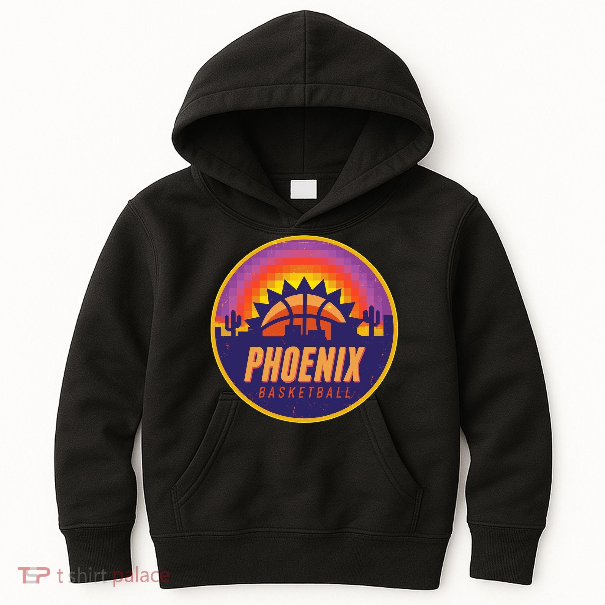 Phoenix Basketball Retro Logo Pixel Sunset Kids Hoodie