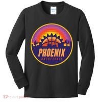Phoenix Basketball Retro Logo Pixel Sunset Kids Long Sleeve Shirt thumb 0