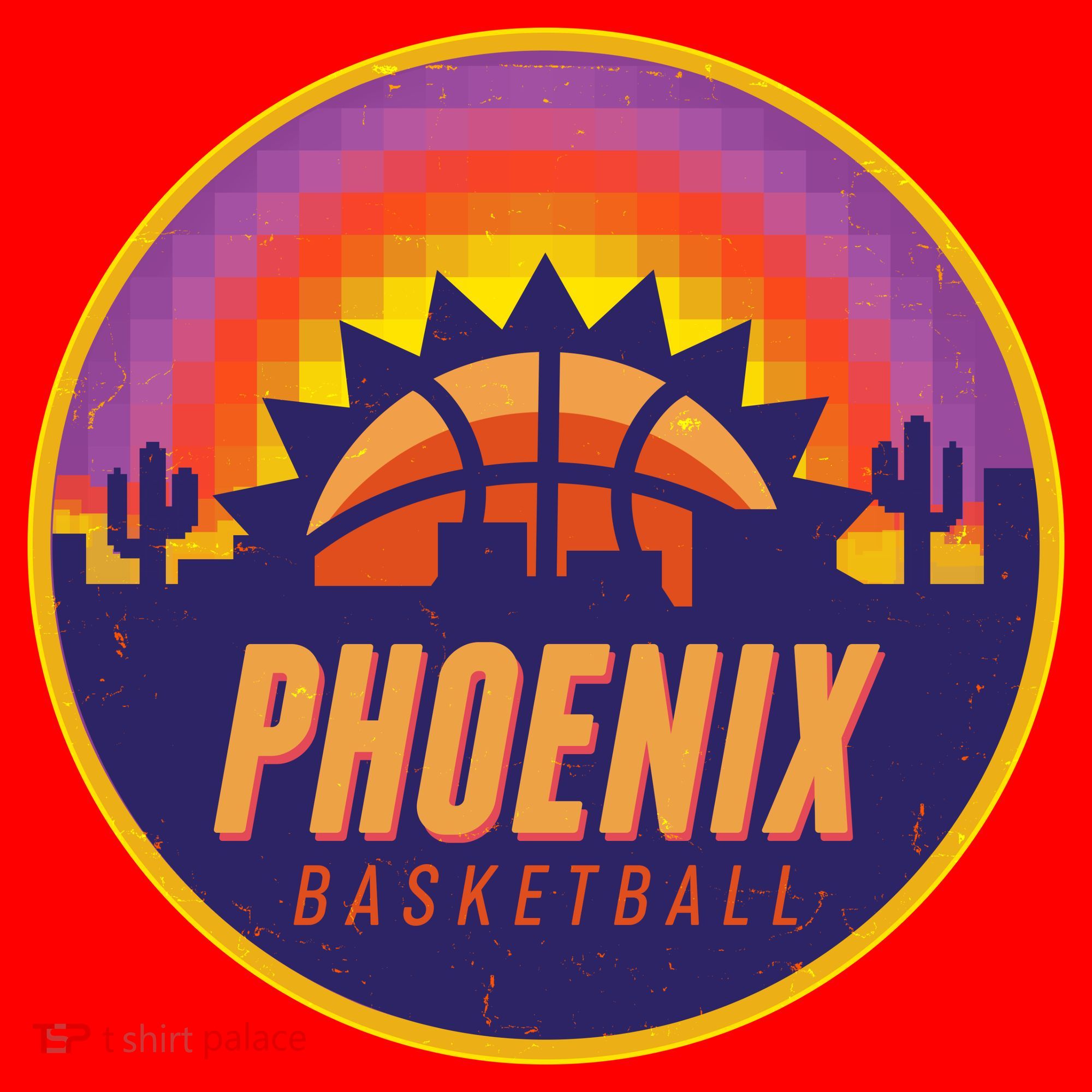 Phoenix Basketball Retro Logo Pixel Sunset Santa Hat