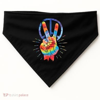 Peace Hand Peace Sign Tie Dye USA-Made Doggie Bandana