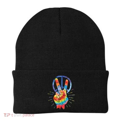 Peace Hand Peace Sign Tie Dye Beanie