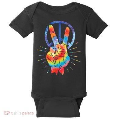 Peace Hand Peace Sign Tie Dye Baby Bodysuit
