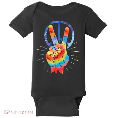 Peace Hand Peace Sign Tie Dye Baby Bodysuit