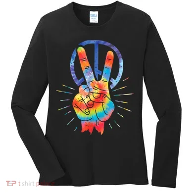 Peace Hand Peace Sign Tie Dye Women's Long Sleeve Shirt